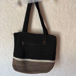 The Sak Bag Womens Medium Crochet Shoulder Tote Purse Boho Knit Zippered